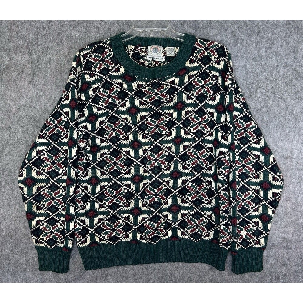 Vintage Cape Isle Knitters Sweater Men's Medium Hand Knitted Geometric 90s